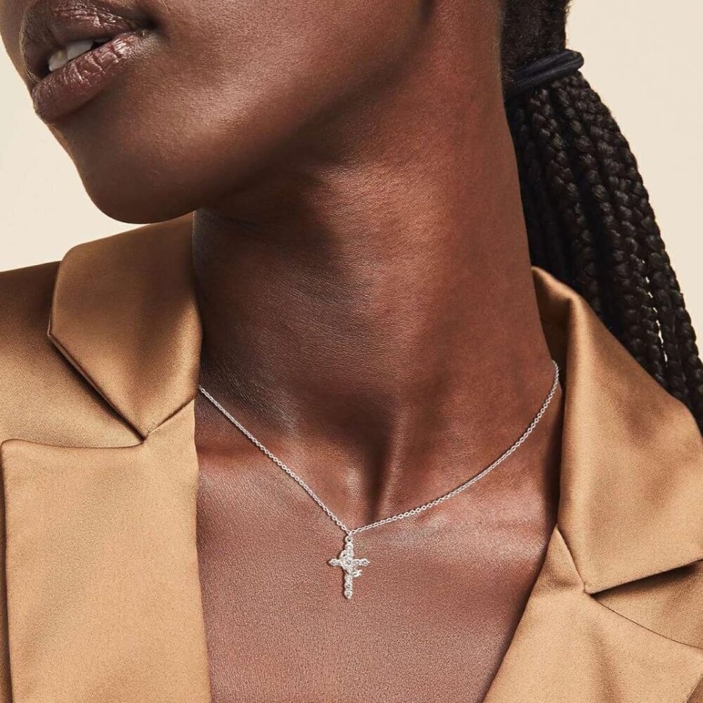 Perfect Gift Women Silver Crown Cross Necklace Gold Silver Plated Faith Jewelry - Picture 4 of 8